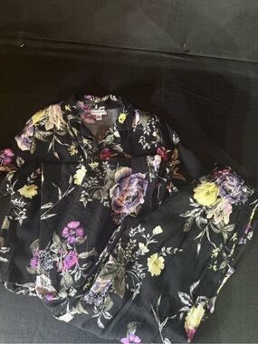 love, Fire Black Floral Matching Set with Purple & Yellow Blooms
